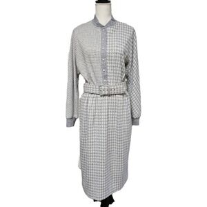 Vtg California Design By Dorothy Samuel Belted Houndstooth Sweater Dress Sz 14